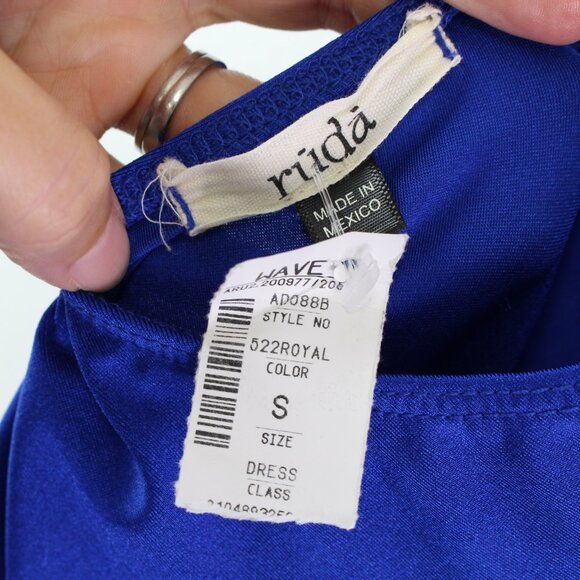 Ruda‎ Ruched Asymmetric Midi Dress Blue Size S - Picture 7 of 8